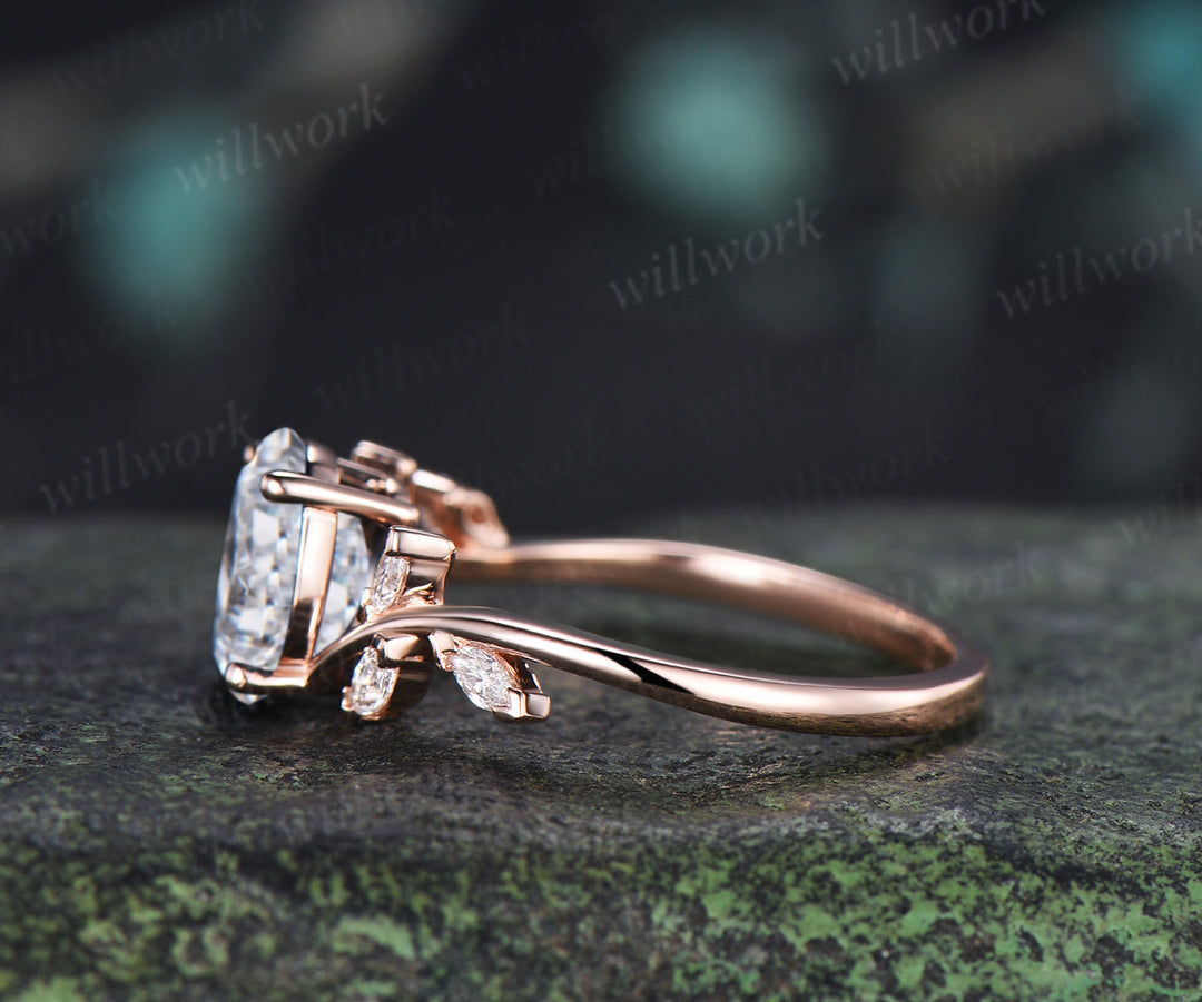 Oval Cut Lab Grown Diamond Engagement Ring Marquise Diamond Seven Stone Bypass Cluster Ring Unique Bridal Ring