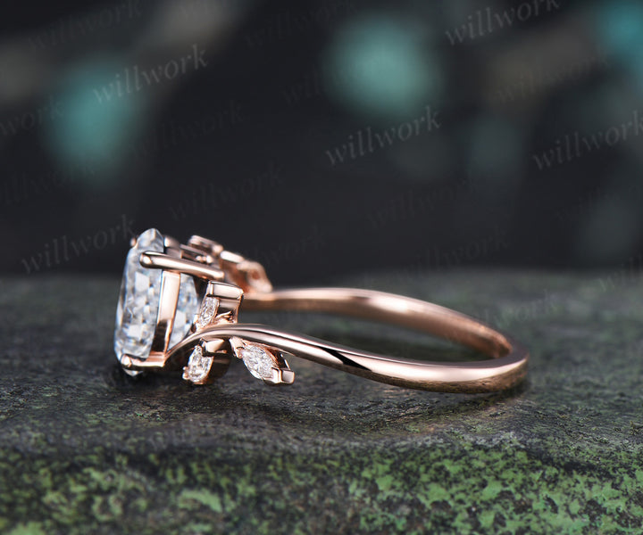 Oval Cut Lab Grown Diamond Engagement Ring Marquise Diamond Seven Stone Bypass Cluster Ring Unique Bridal Ring