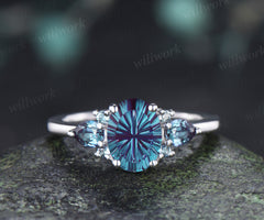 Oval Fantasy Cut Alexandrite Engagement Ring Cluster Pear Alexandrite Seven Stone Ring Unique June Birthstone Gifts