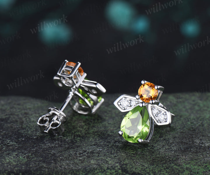 Pear cut peridot citrine earrings necklace firefly inspired peridot & citrine jewelry set