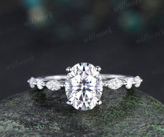 Oval cut IGI lab grown diamond engagement ring unique seven stones diamond ring wedding anniversary gifts for women