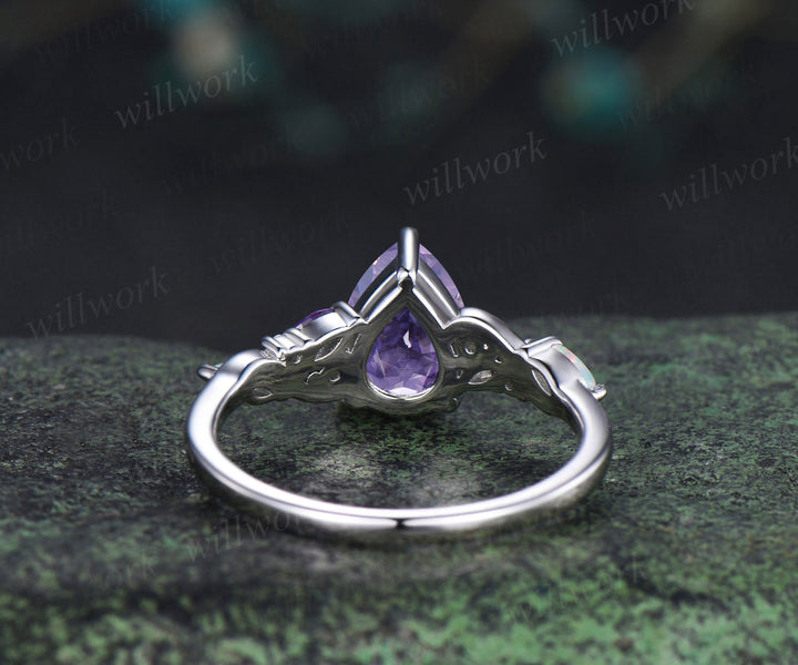 Pear cut lavender amethyst engagement ring opal moissanite amethyst cluster ring minimalist wedding ring for bridal