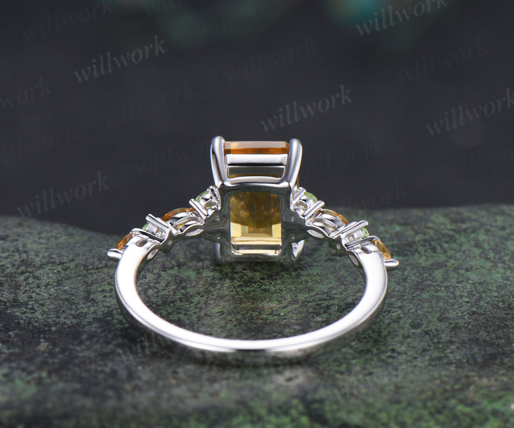 Emerald cut citrine engagement ring peridot marquise yellow citrine wedding ring November birsthone jewelry
