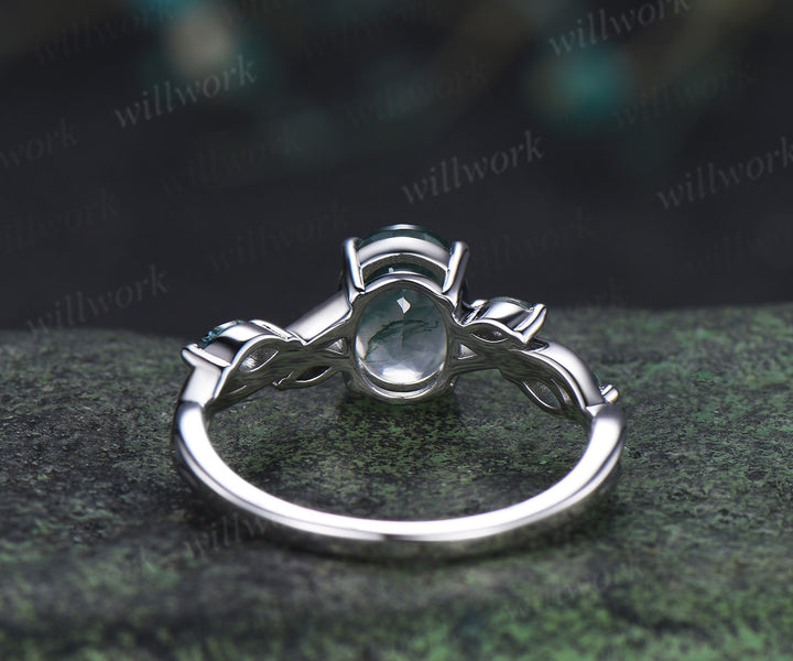 Oval cut moss agate engagement ring marquise moss agate infinity wedding ring unique five stone bridal ring
