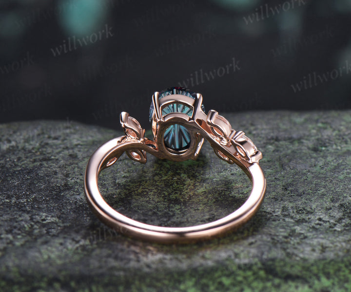 Oval Fantasy Cut Alexandrite Engagement Ring Moissanite Seven Stone Bypass Ring Color Change Gemstone Bridal Ring June Birthstone Gifts