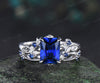 Vintage Radiant cut sapphire engagement ring twig leaf nature inspired sapphire ring art deco matching band unique bridal set