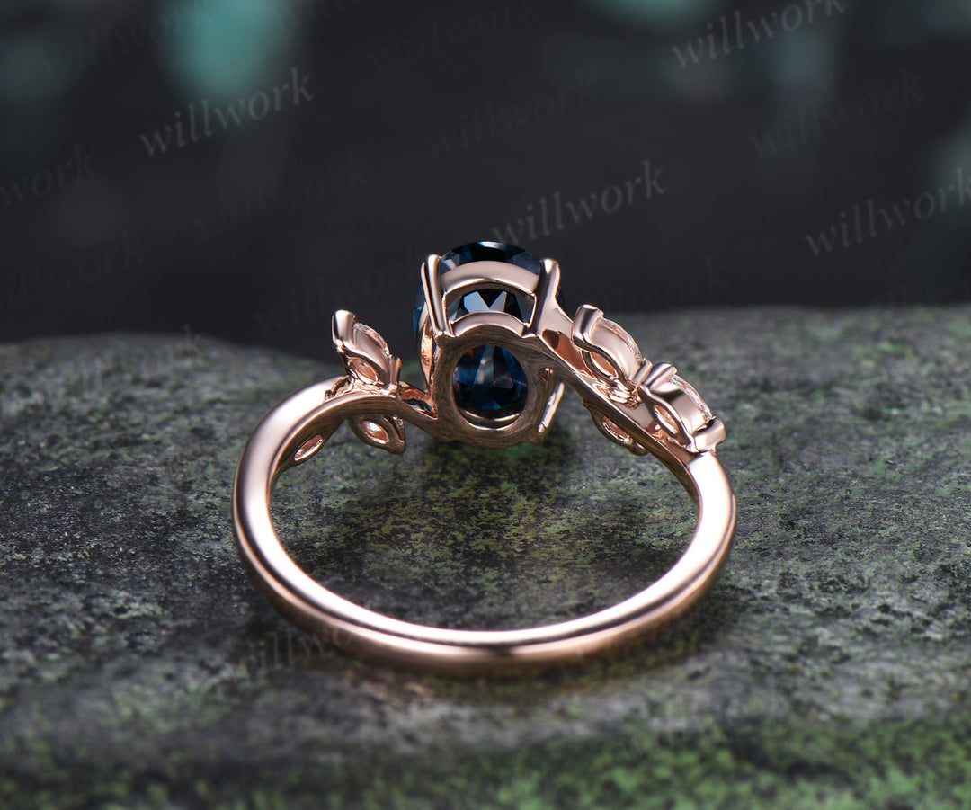 Oval Cut London Blue Topaz Engagement Ring Seven Stone Bypass Ring Marquise Moissanite Cluster Promise Ring Gifts