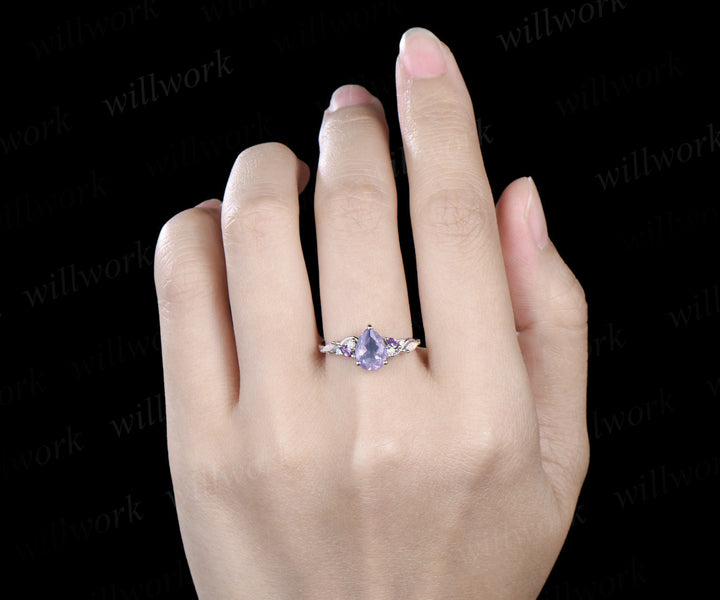 Pear cut lavender amethyst engagement ring opal moissanite amethyst cluster ring minimalist wedding ring for bridal