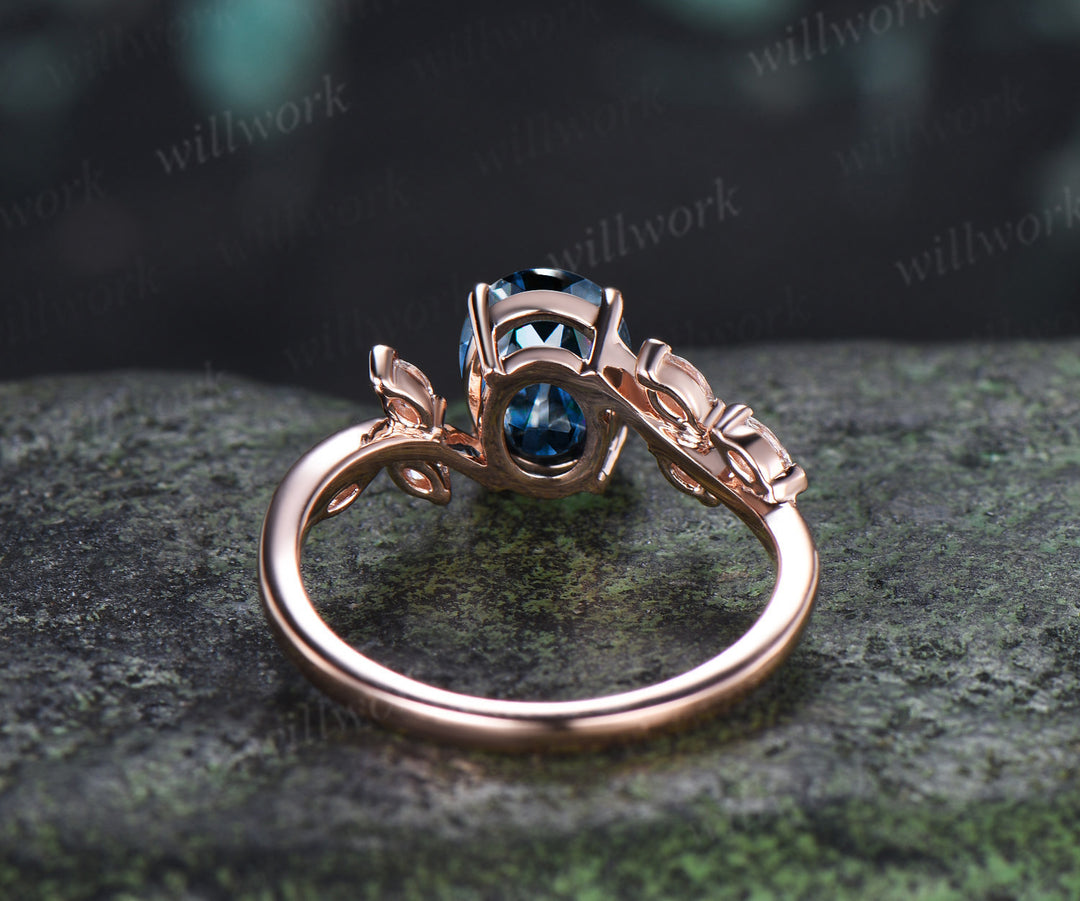 Oval Cut Blue Moissanite Engagement Ring Seven Stone Bypass Ring Marquise Diamond Cluster Ring Gifts