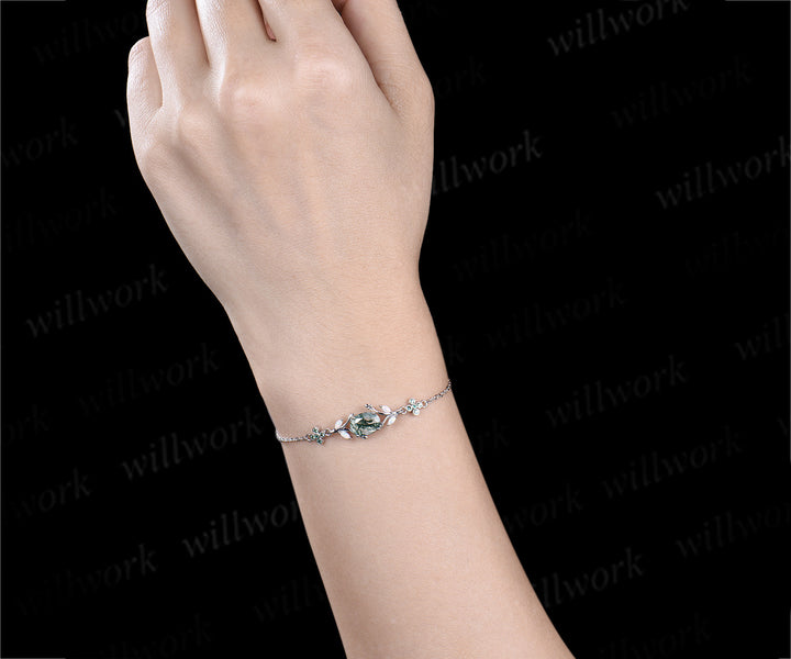 Oval cut moss agate marquise opal leaf bracelet emeralds clover adjustable bracelet nature inspired jewelry for women