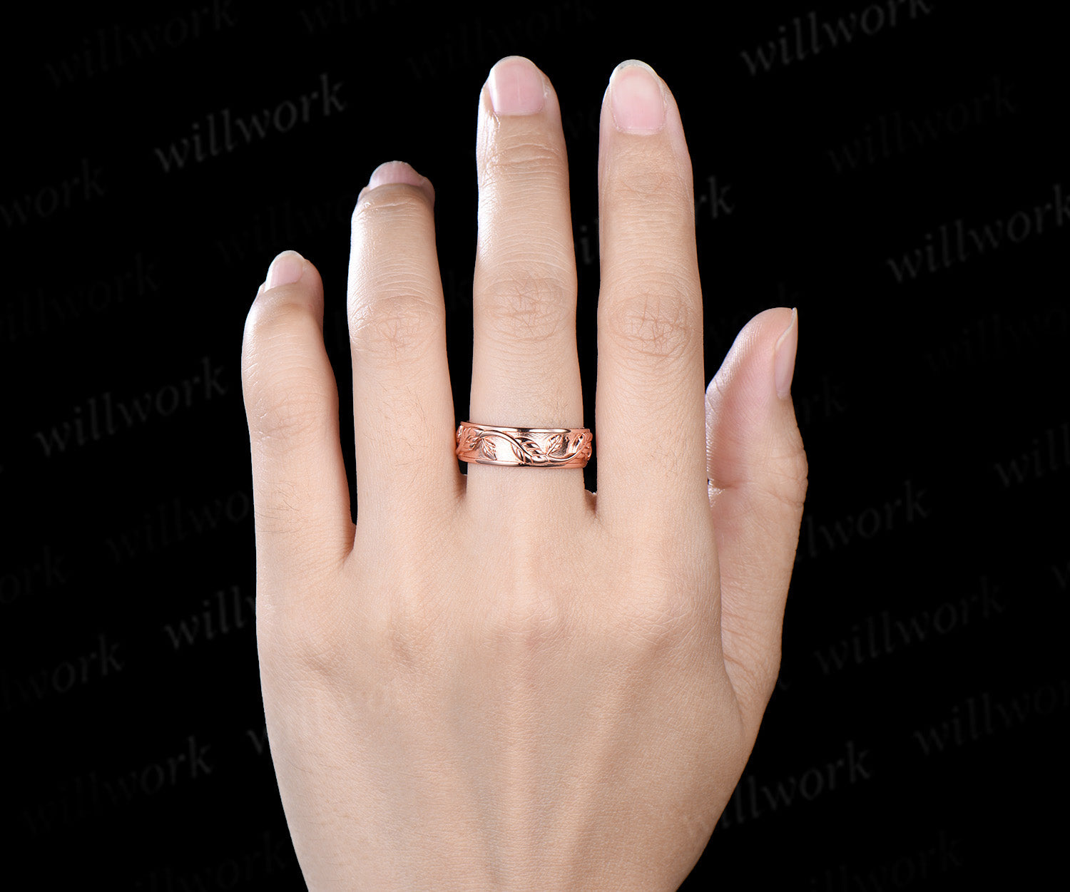 Oval Cut Moss Agate Engagement Ring Set & Leaf Twig Engraved Men