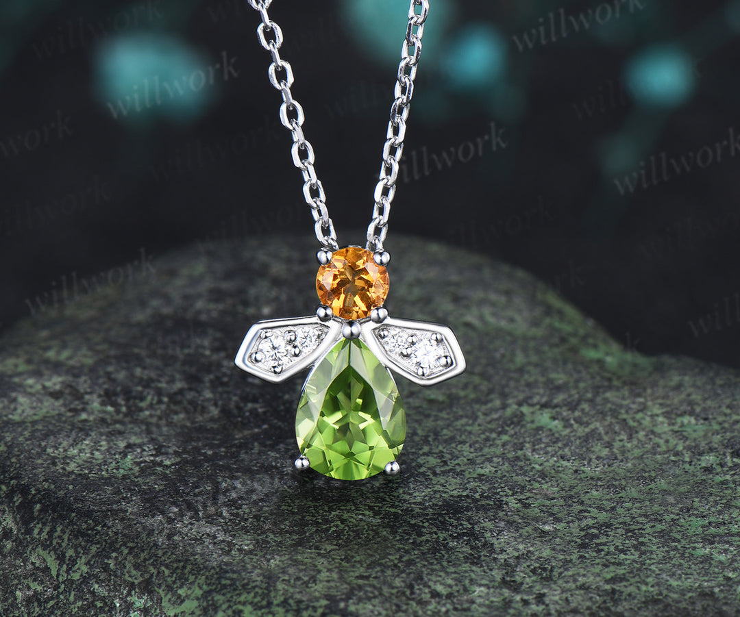 Pear cut peridot citrine earrings necklace firefly inspired peridot & citrine jewelry set