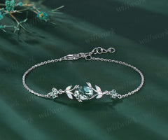 Oval cut moss agate marquise opal leaf bracelet emeralds clover adjustable bracelet nature inspired jewelry for women