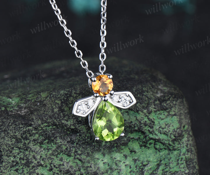 Pear cut peridot citrine earrings necklace firefly inspired peridot & citrine jewelry set