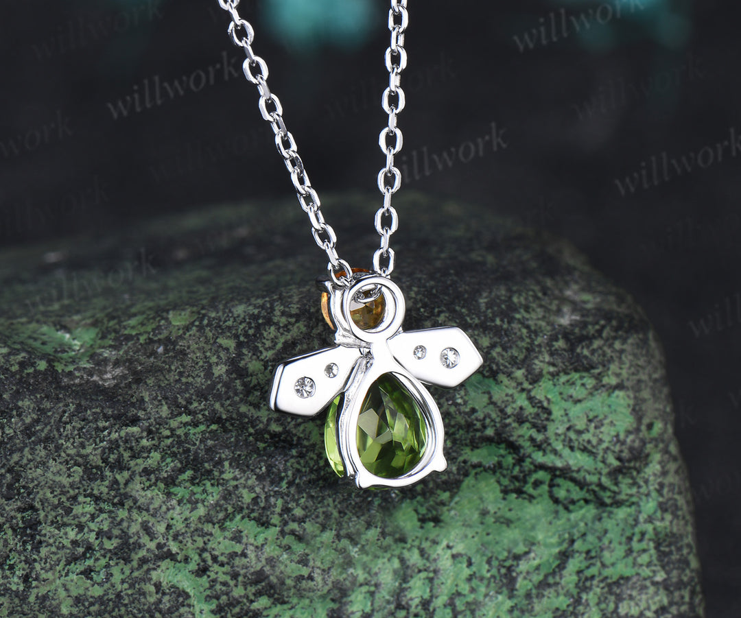 Pear cut peridot citrine earrings necklace firefly inspired peridot & citrine jewelry set