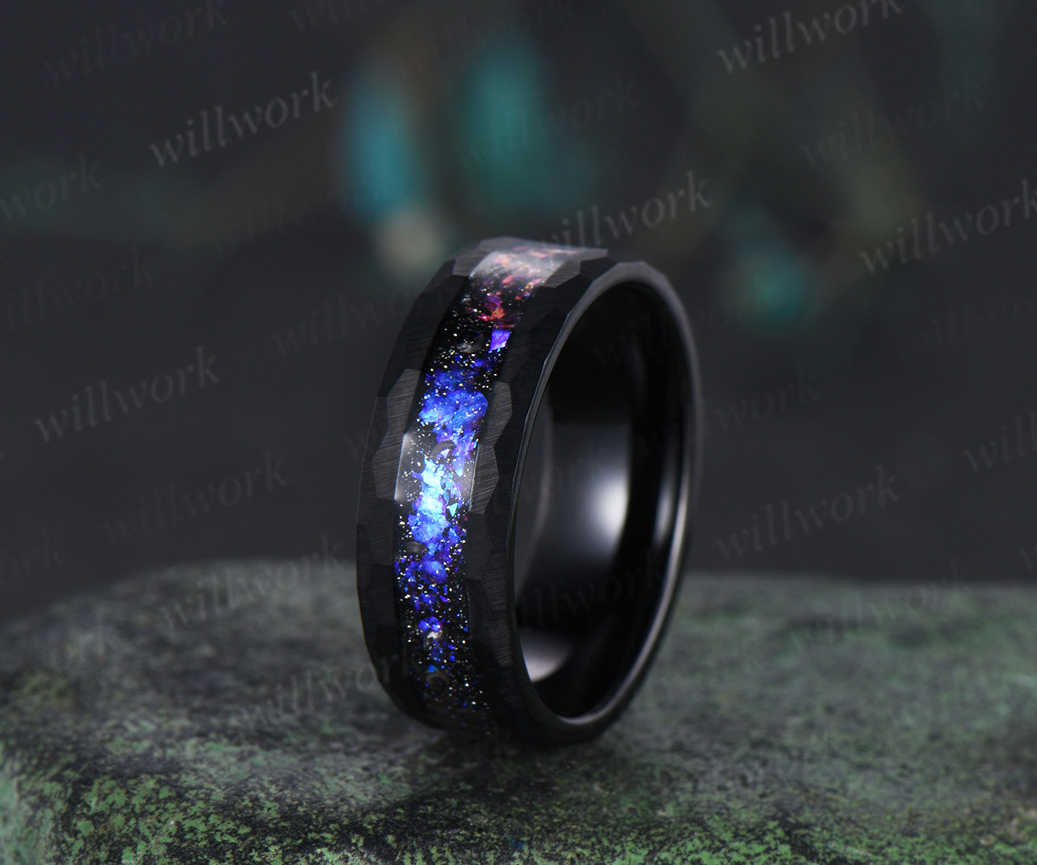 Nature Inspired Pear Alexandrite Black Spinel Ring Set& Tungsten