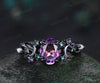 Unique celestial moon & star amethyst ring mystical oval cut amethyst emerald cluster black gold gothic ring marquise opal wedding ring