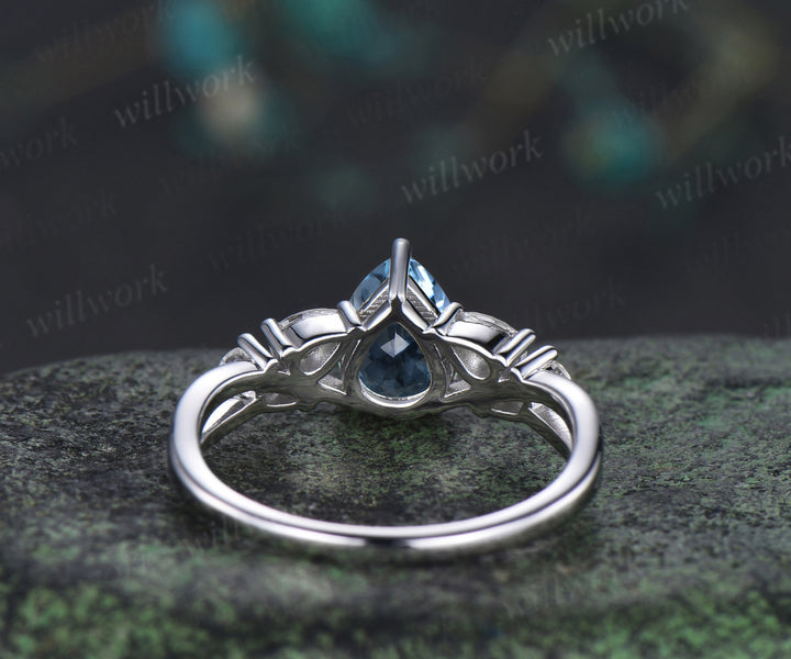 Vintage pear cut natural aquamarine ring pear moissanite split shank engagement ring unique bridal ring gifts for women
