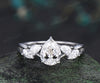 Pear cut IGI Lab grown diamond engagement ring vintage pear diamond cluster split shank ring bridal gifts promise ring for her