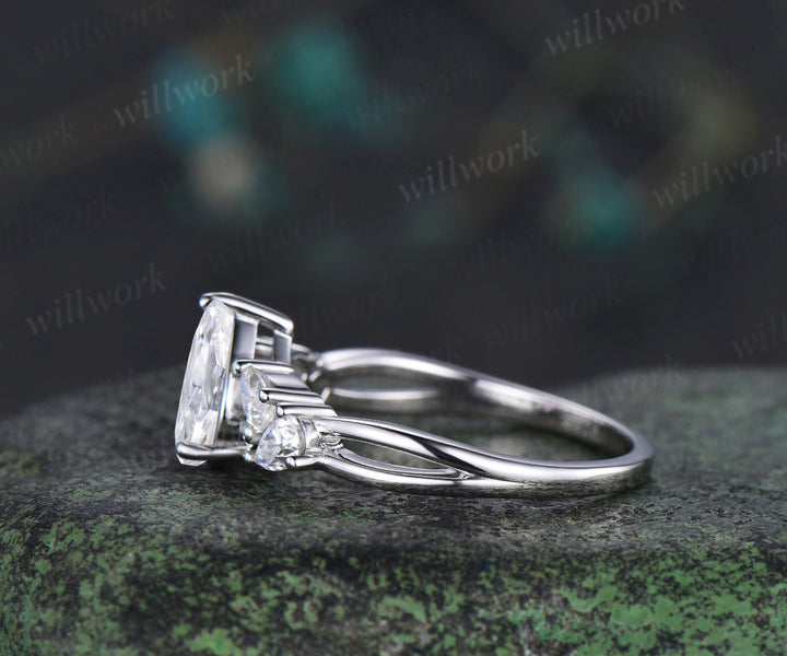 Pear cut IGI Lab grown diamond engagement ring vintage pear diamond cluster split shank ring bridal gifts promise ring for her