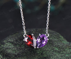 Pear garnet amethyst pendant necklace heart shape pendant Toi et Moi necklace minimalist birthstone necklace unique gifts