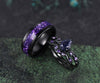 Teardrop Blue Sandstone Nature Inspired Leaf Amethyst Ring Set & Tungsten Amethyst Men Wedding Band Romantic Couple Jewelry Set
