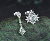 Asymmetrical kite cut moss agate earrings unique drop & halo studs solid white gold green jewelry for women