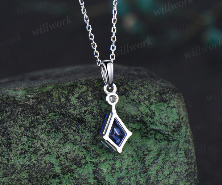 Minimalist kite cut tanzanite necklace solid sterling silver/white gold art deco diamond pendant necklace anniversary birthday gifts