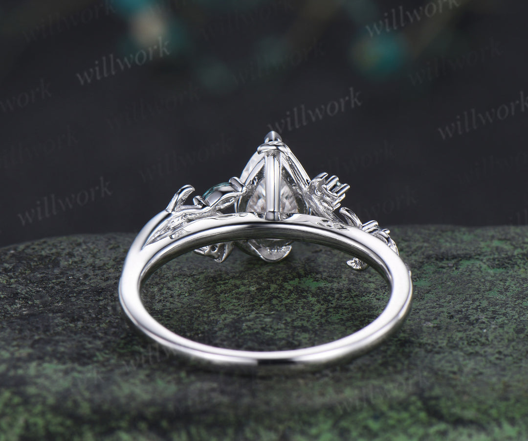 Pear cut moissanite engagement ring leaf inspired alexandrite ring teardrop moissanite wedding ring