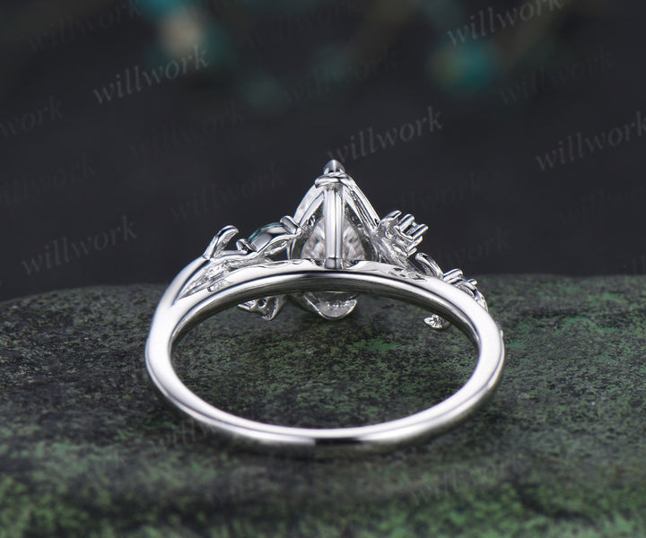 Pear cut moissanite engagement ring leaf inspired alexandrite ring teardrop moissanite wedding ring