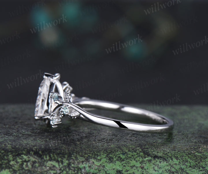 Pear cut moissanite engagement ring leaf inspired alexandrite ring teardrop moissanite wedding ring