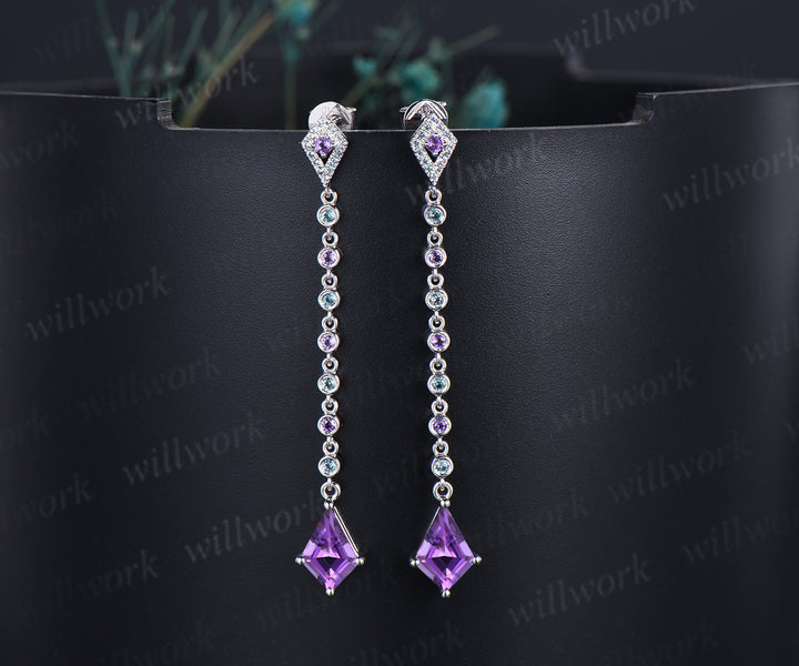Kite cut amethyst drop earrings unique kite halo alexandrite amethyst dangle earrings for women