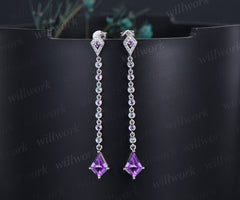 Kite cut amethyst drop earrings unique kite halo alexandrite amethyst dangle earrings for women
