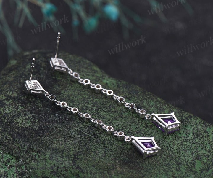 Kite cut amethyst drop earrings unique kite halo alexandrite amethyst dangle earrings for women
