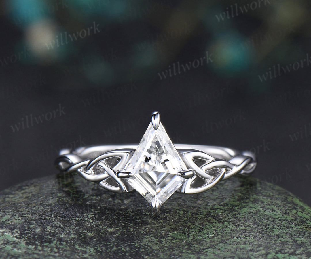 Vintage kite cut moissanite engagement ring set Celtic knot infinity solitaire promise ring moon peridot marquise moissanite band bridal set