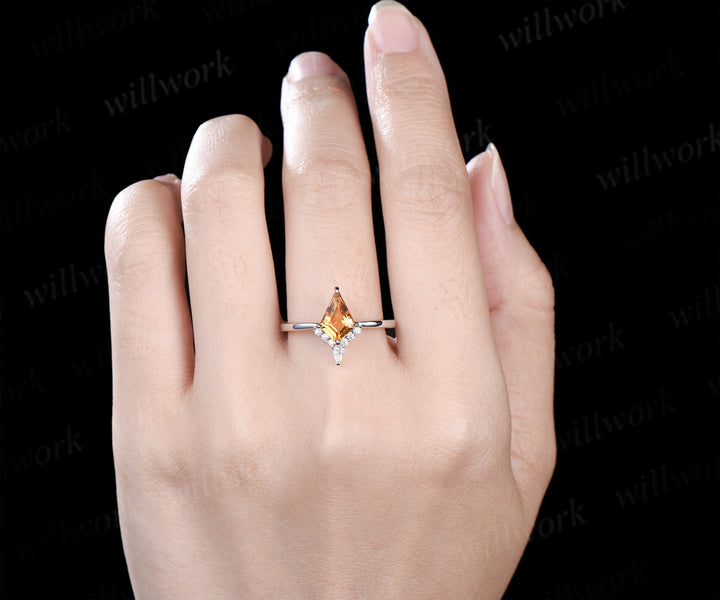 Vintage kite cut citrin engagement ring 4 prongs critinue pear moissanite ring unique brial ring November birthstone jewelry