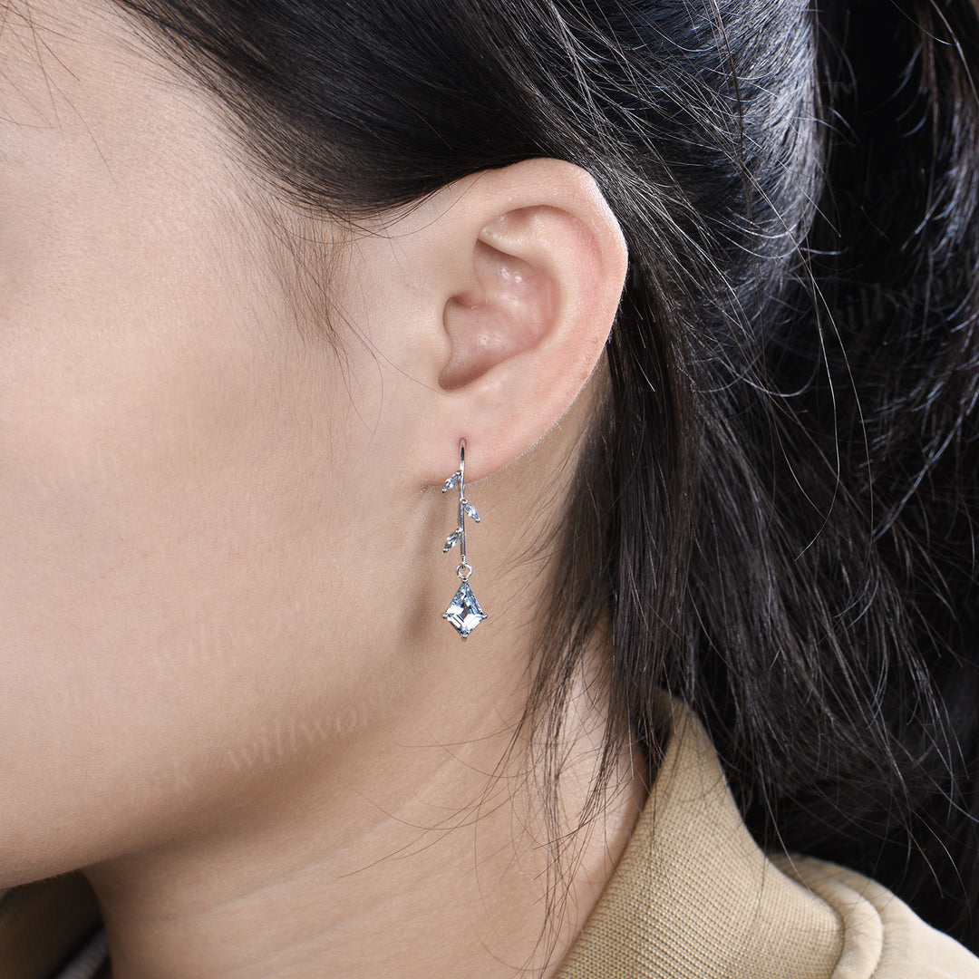 Kite cut natural aquamarine drop earrings leaf marquise aquarmaine dangle earrings for women