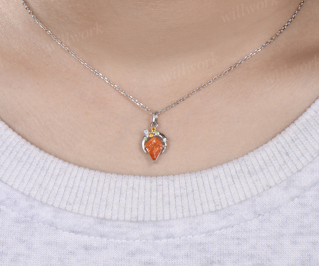 Kite cut sunstone necklace unique moon star citrine peridot accent pendant necklace for women
