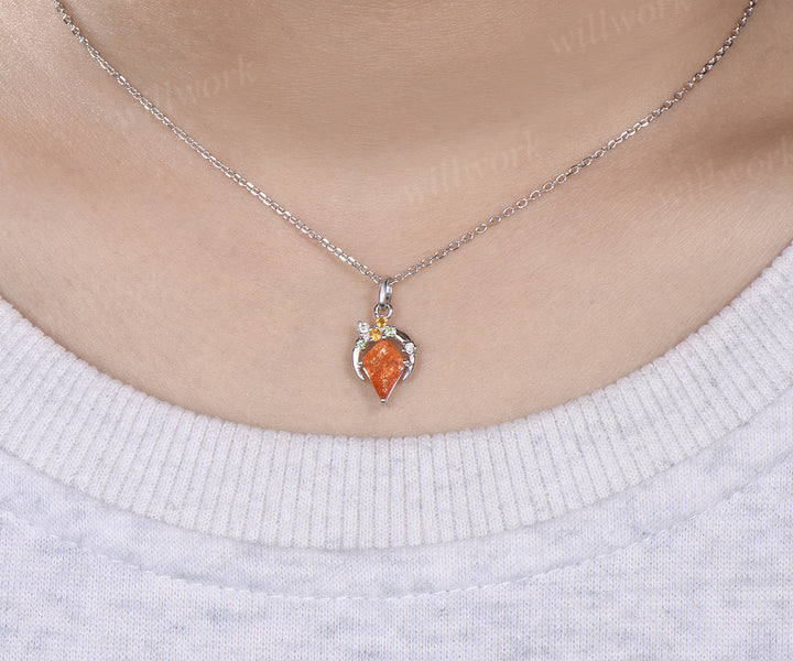 Kite cut sunstone necklace unique moon star citrine peridot accent pendant necklace for women