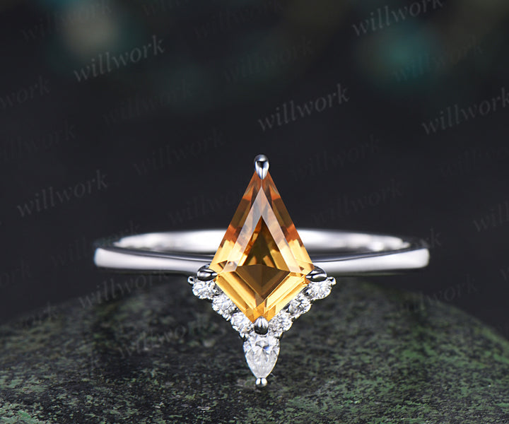 Vintage kite cut citrin engagement ring 4 prongs critinue pear moissanite ring unique brial ring November birthstone jewelry