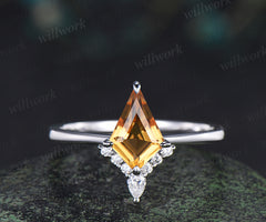 Vintage kite cut citrin engagement ring 4 prongs critinue pear moissanite ring unique brial ring November birthstone jewelry