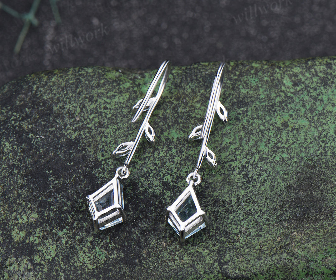 Kite cut natural aquamarine drop earrings leaf marquise aquarmaine dangle earrings for women