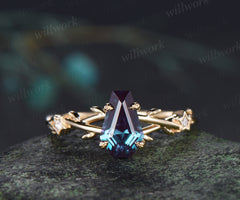 Coffin cut alexandrite engagement ring leaf infinity star accent diamond ring vine branch anniversary ring