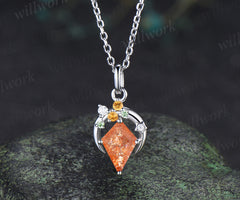 Kite cut sunstone necklace unique moon star citrine peridot accent pendant necklace for women