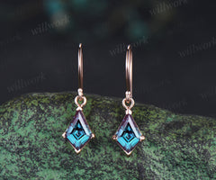 Kite cut alexandrite drop earrings solitaire minimalist earring hooks June birthstone jewelry gifts