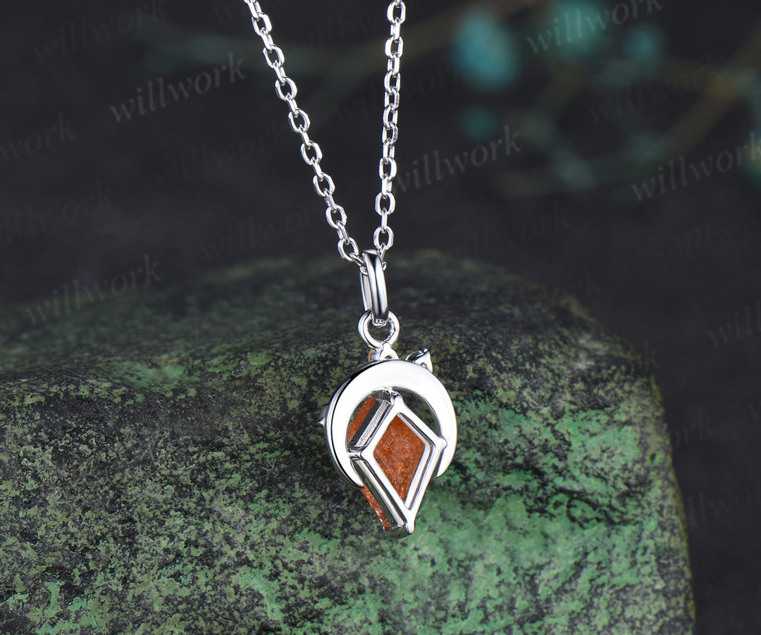 Kite cut sunstone necklace unique moon star citrine peridot accent pendant necklace for women