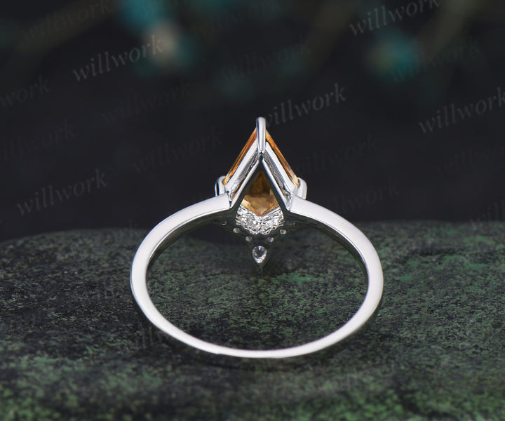 Vintage kite cut citrin engagement ring 4 prongs critinue pear moissanite ring unique brial ring November birthstone jewelry