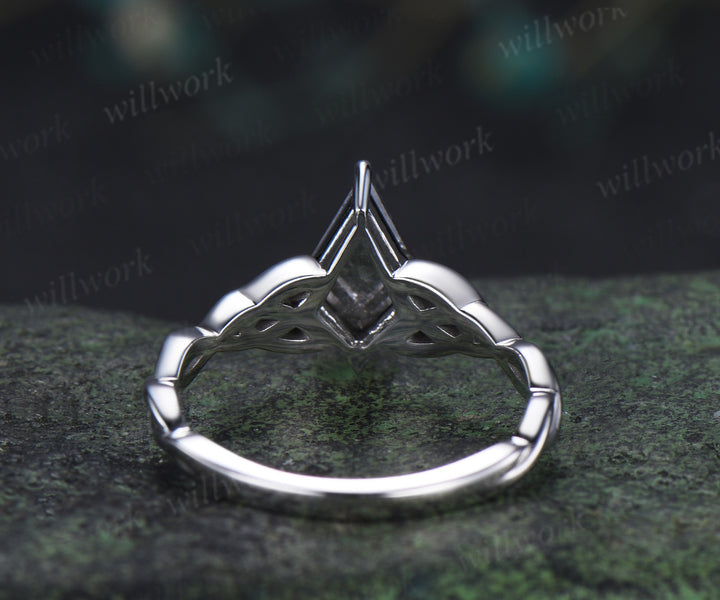 Kite cut salt and pepper diamond engagement ring celtic knot black diamonds twisted wedding ring unique promise ring