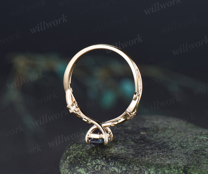 Coffin cut alexandrite engagement ring leaf infinity star accent diamond ring vine branch anniversary ring