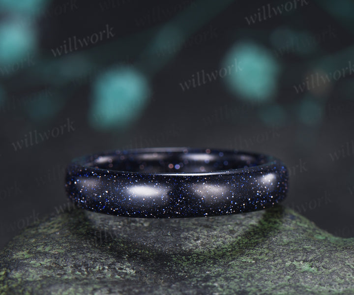 Kite Cut Blue Sandstone Ring Set & 5mm Blue Sandstone Full Eternity Ring Unique Couple Rings